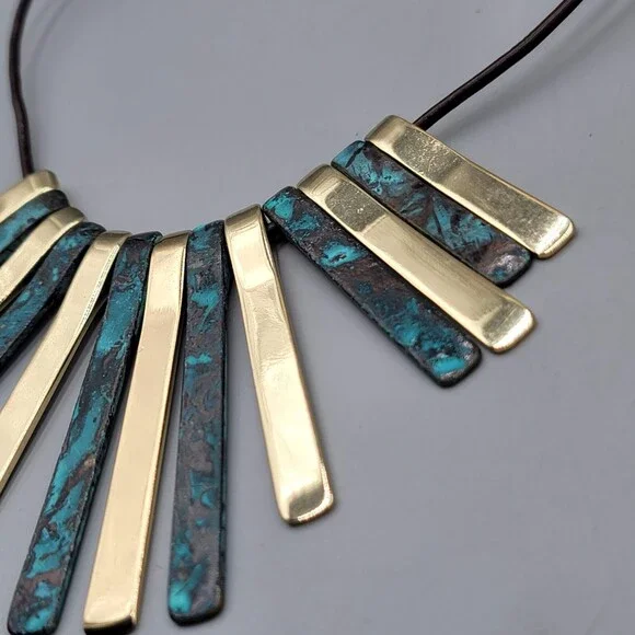 Bib Necklace Gold tone Statement Black Cord 18" - Picture 5 of 8